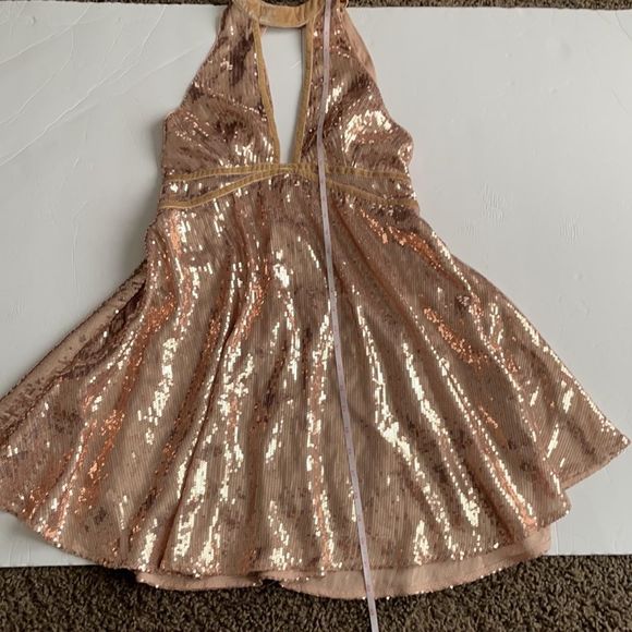 Free People rose gold sequined halter dress, size 2 - Picture 6 of 10